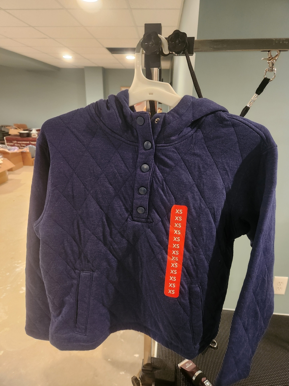 Lands' End Quilted Navy Hooded Pullover with Snap Placket